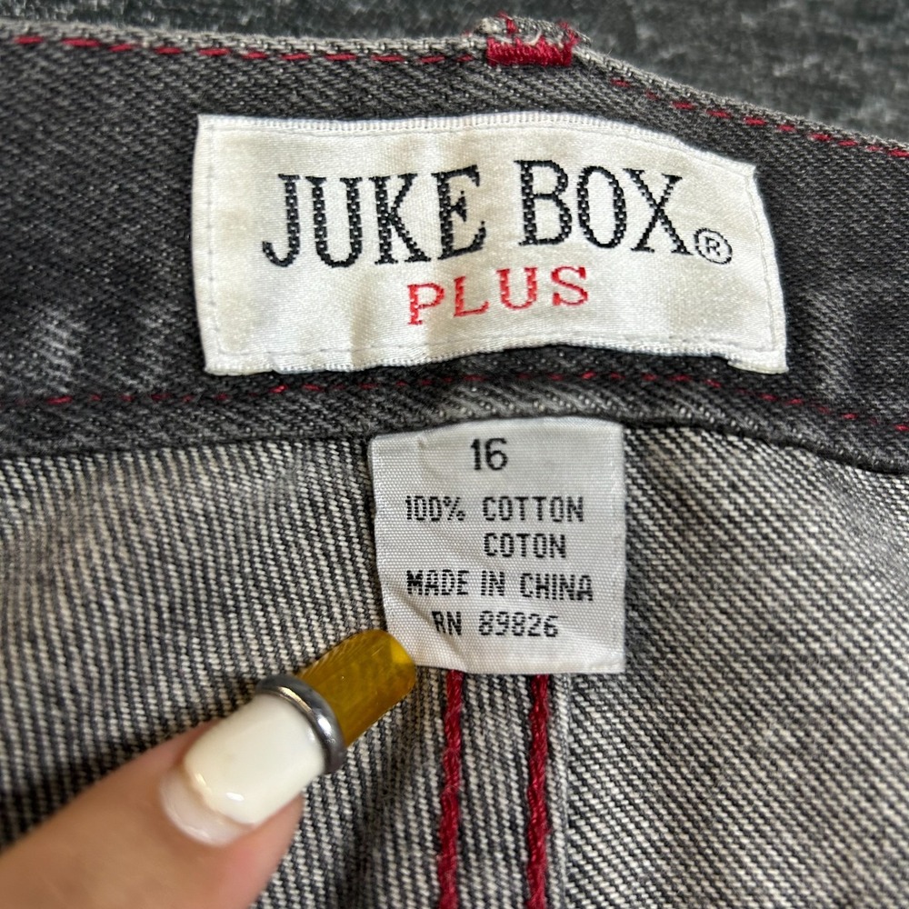 Juke Box Jeans Women 16 Black Good Vintage High Rise Straight Red Stitch Denim - Picture 9 of 15